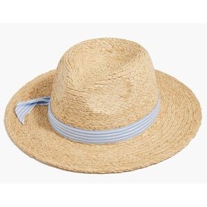 J. Crew Straw Raffia Hat with Blue Stripe Band~ NWT